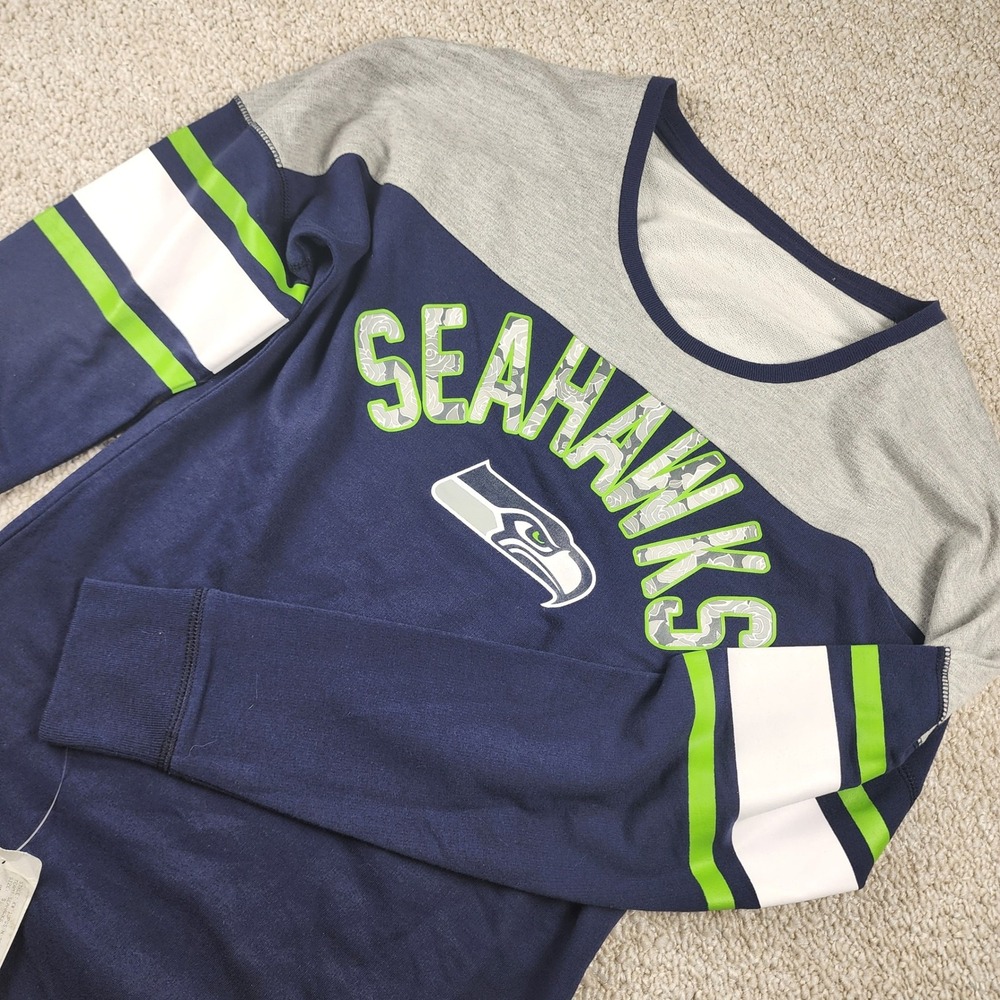 NFL Seattle Seahawks Graphic Sweatshirt Small Long Sleeve Cotton Blend Navy Blue